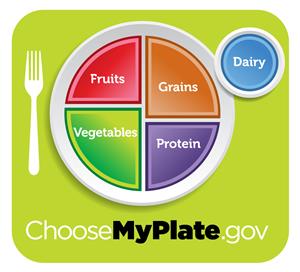 USDA Choose My Plate fruit grains vegetables protein and dairy 